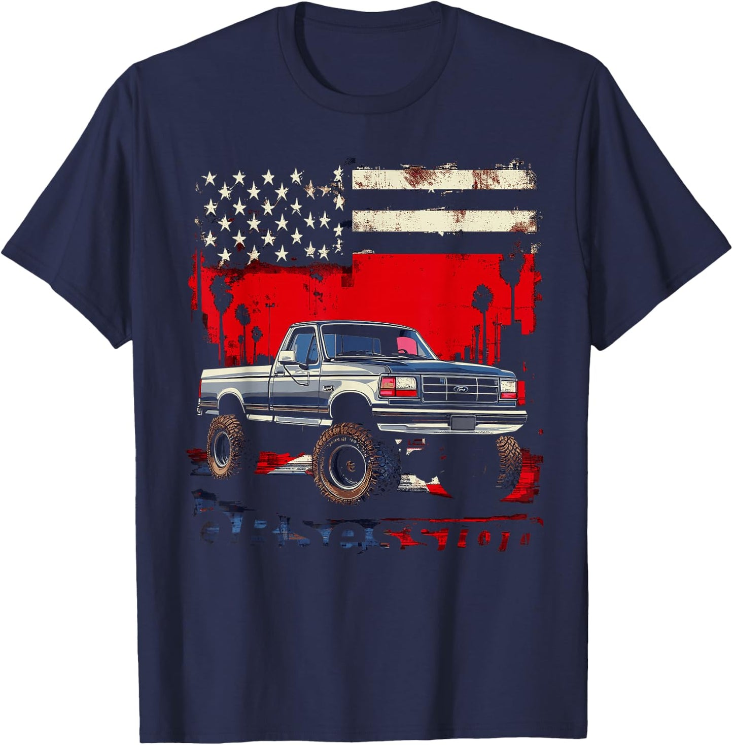 OBS Single Cab Old Body Style Retro Powerstroke Diesel Truck T-Shirt - T-Shirt | Navy