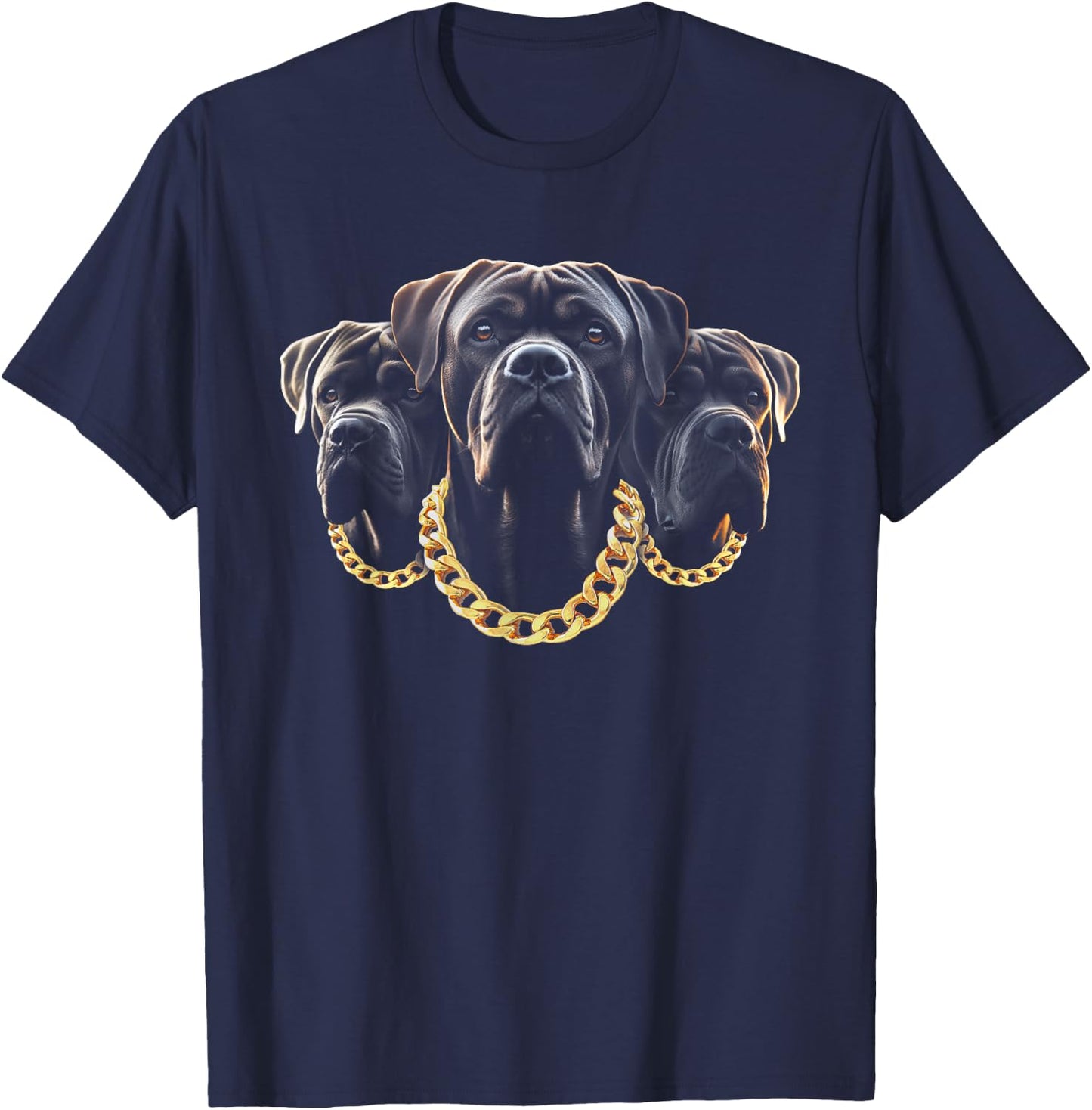Italian Mastiff Head Cane Corso Dog Lover With Gold-Necklace T-Shirt - T-Shirt | Navy