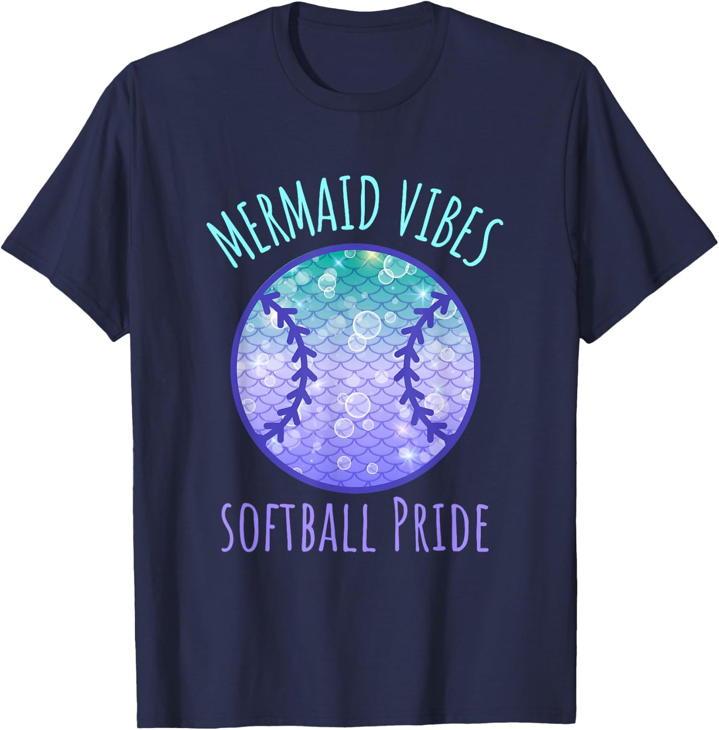 Softball Girl Mermaid Vibes Matching Team T-Shirt - T-Shirt | Navy