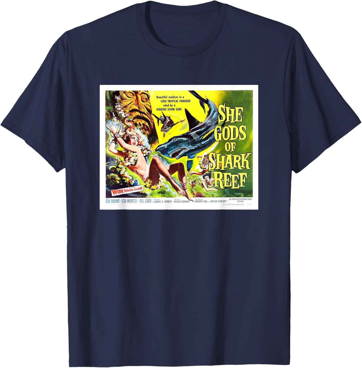 She Gods Of Shark Reef Vintage Cinema Poster T-Shirt - T-Shirt | Navy