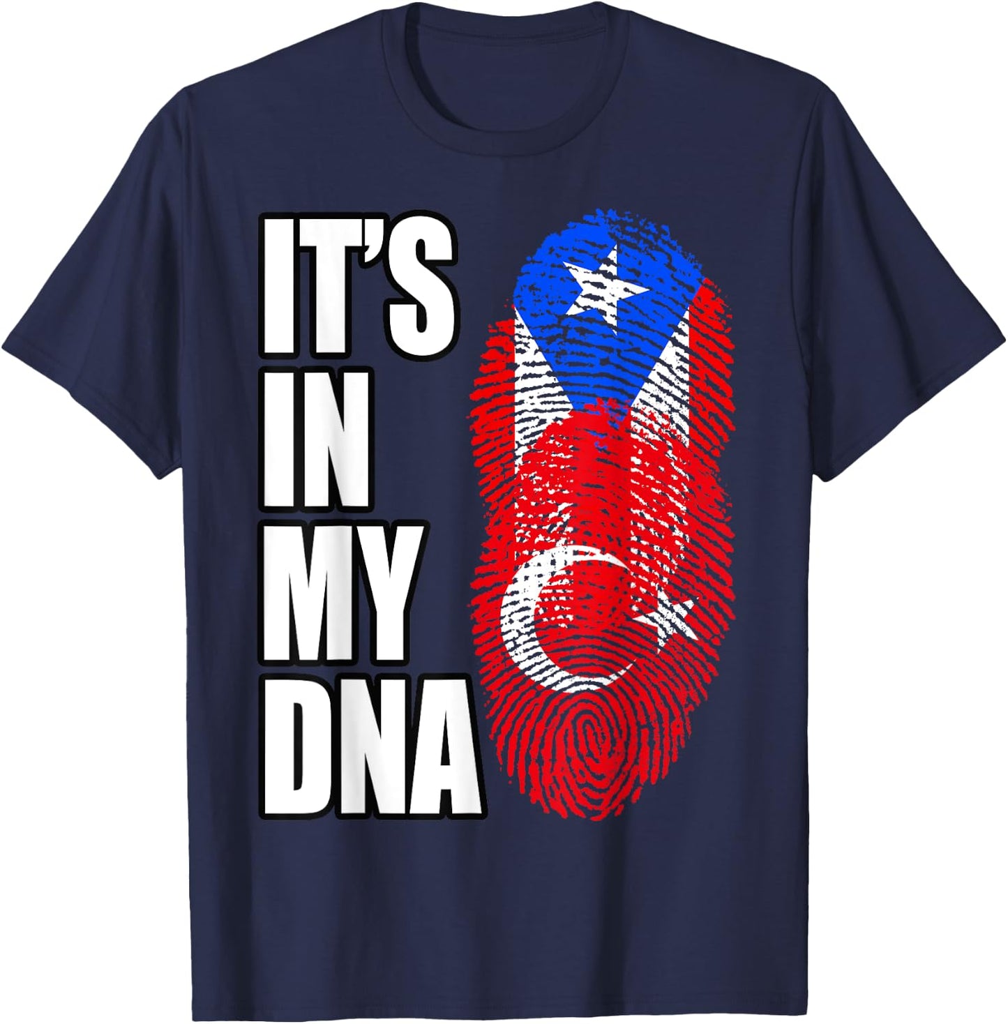 Turkish And Puerto Rican Mix Heritage DNA Flag T-Shirt - T-Shirt | Navy