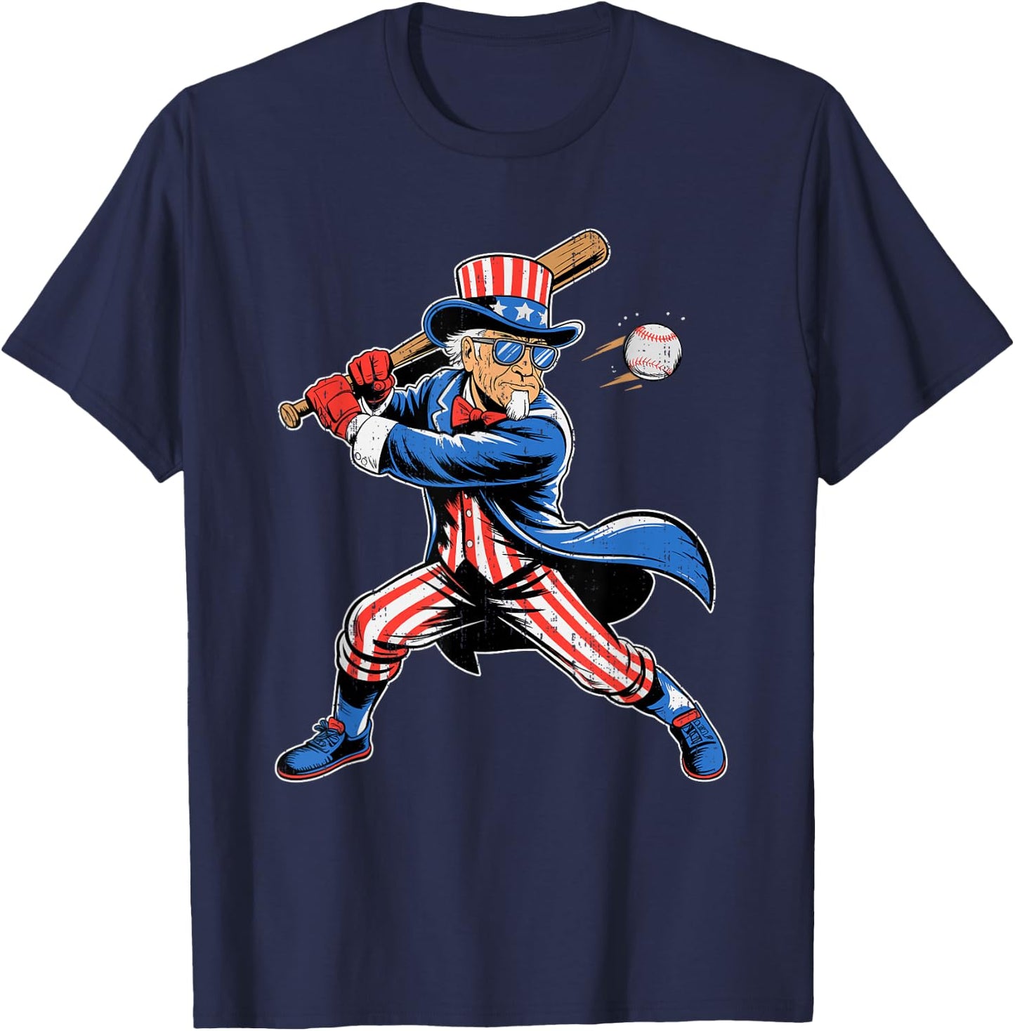 Uncle Sam Baseball American Flag USA Sport 4th Of July T-Shirt - T-Shirt | Navy