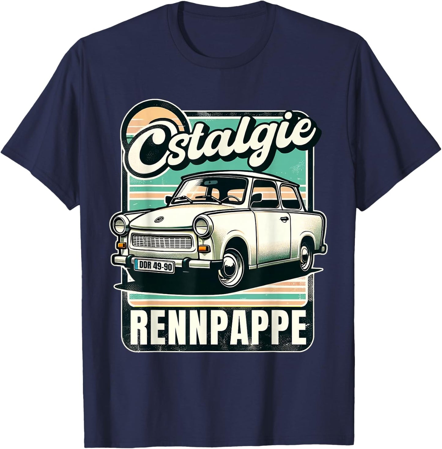 ONostalgia Racing Cardboard Trabant Trabbi Cardboard DDR Ossi Retro Style , black T-Shirt - T-Shirt | Navy