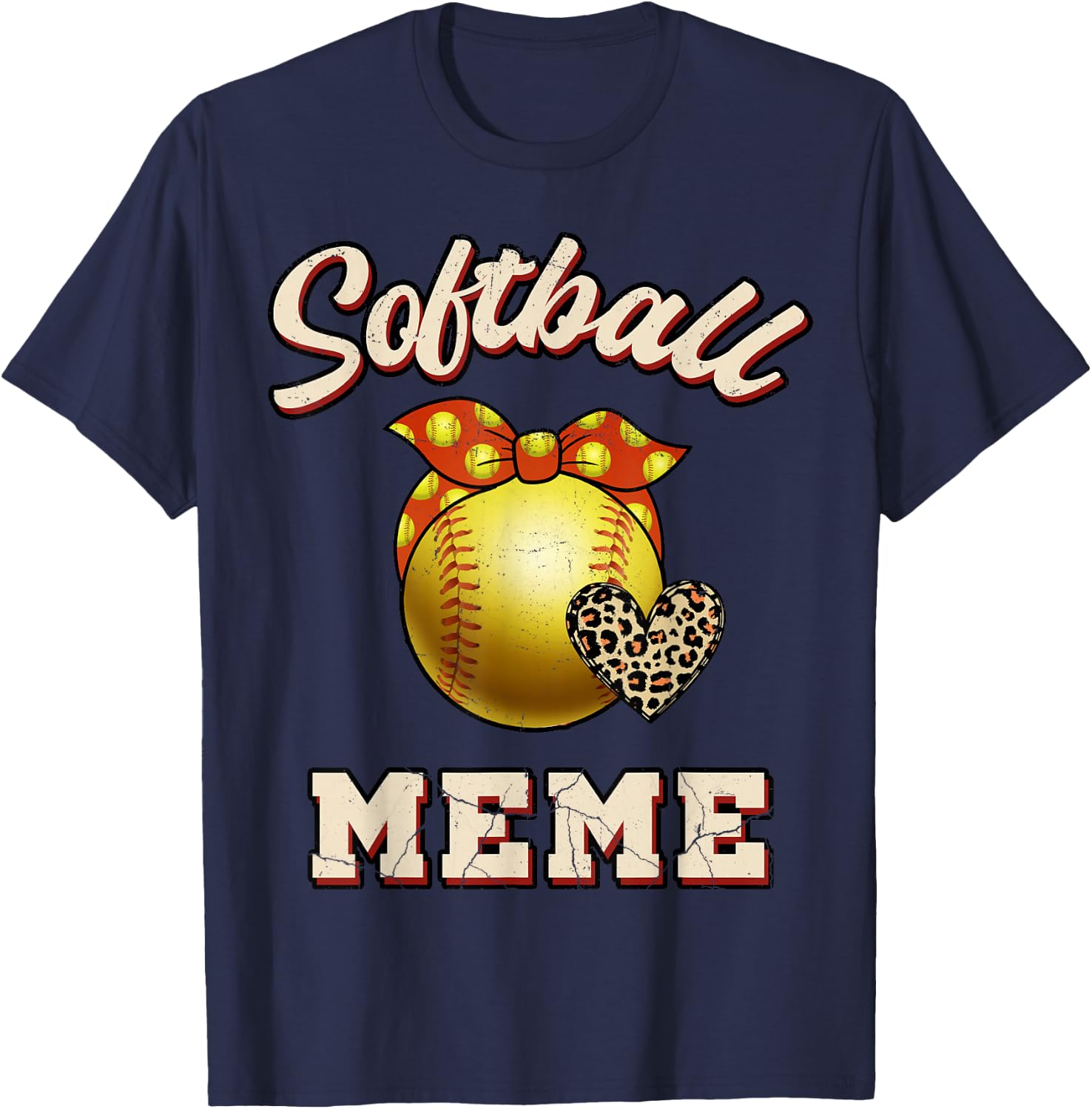 Softball Meme Leopard Heart Fans Mother's Day Gift T-Shirt - T-Shirt | Navy