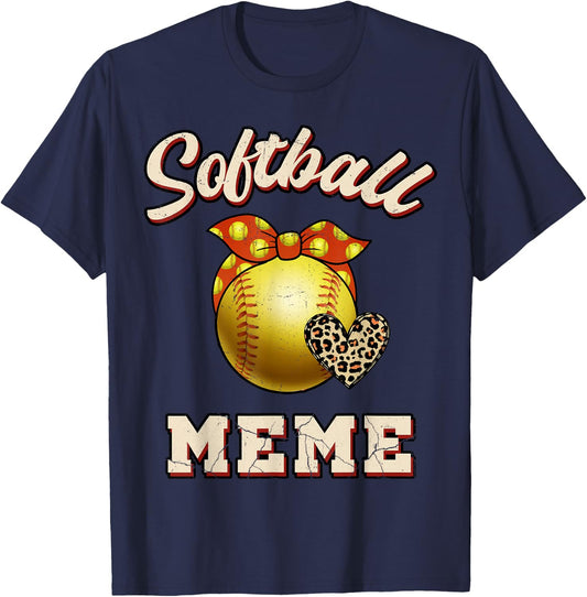 Softball Meme Leopard Heart Fans Mother's Day Gift T-Shirt - T-Shirt | Navy