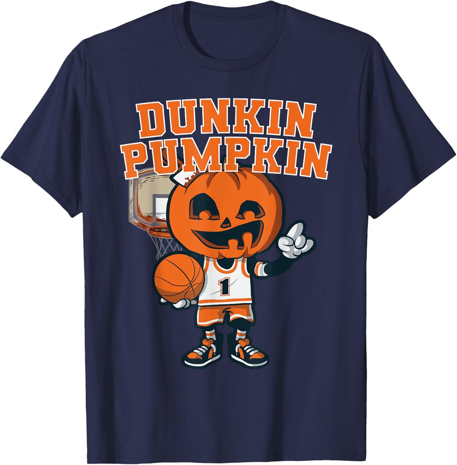Dunkin Pumpkin Halloween Costume Funny Pumpkin Basketball T-Shirt - T-Shirt | Navy
