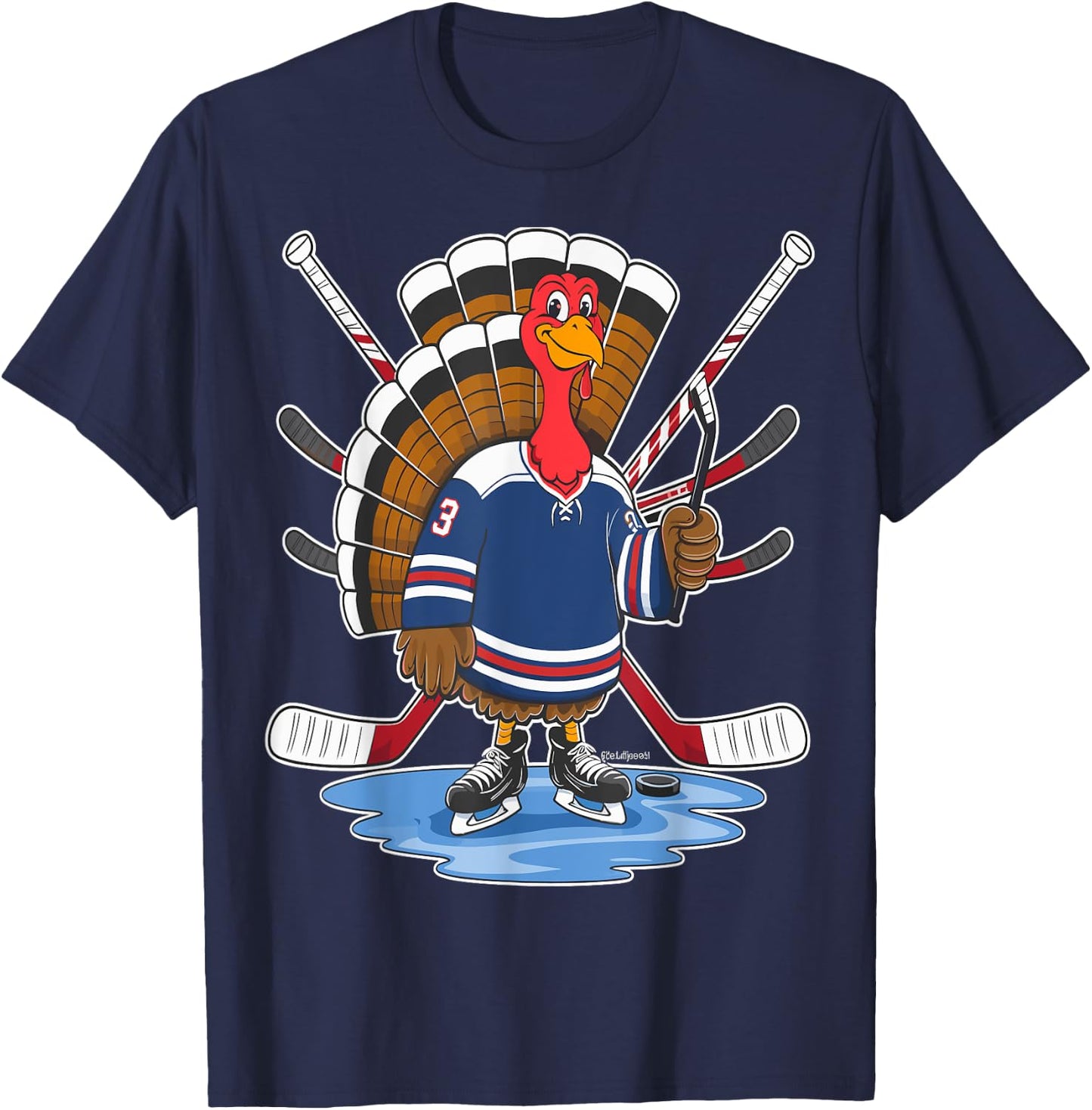 Thanksgiving Ice Hockey Turkey Day Sport Men Boys Kids T-Shirt - T-Shirt | Navy