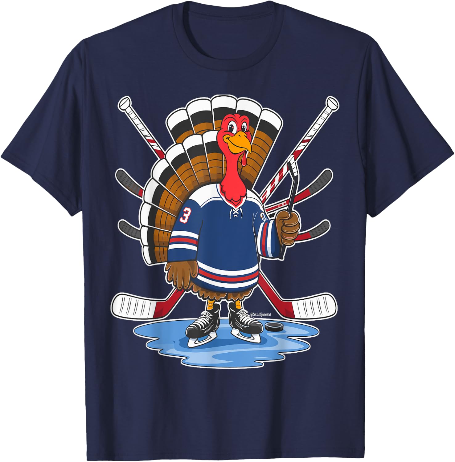 Thanksgiving Ice Hockey Turkey Day Sport Men Boys Kids T-Shirt - T-Shirt | Navy