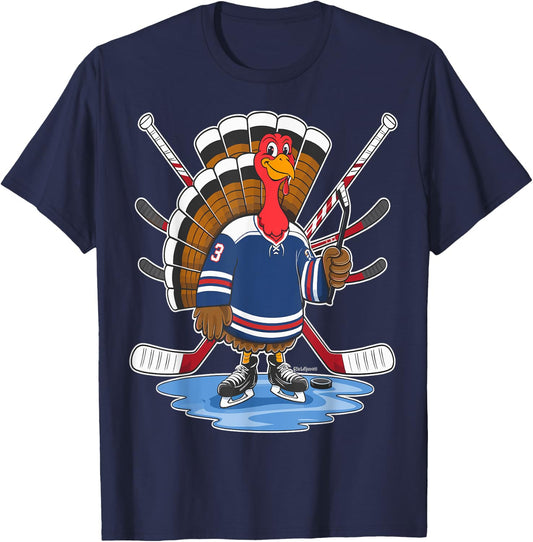 Thanksgiving Ice Hockey Turkey Day Sport Men Boys Kids T-Shirt - T-Shirt | Navy