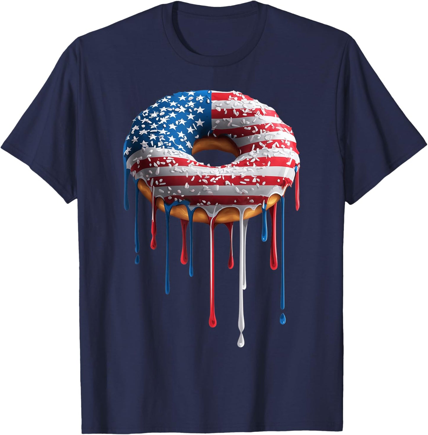 Donut Doughnut Sprinkles American Flag USA Drip Graffiti T-Shirt - T-Shirt | Navy