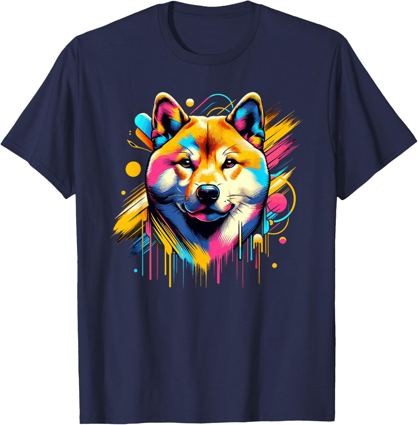 Splash Art Japanese Shiba Inu , Black, S T-Shirt - T-Shirt | Navy