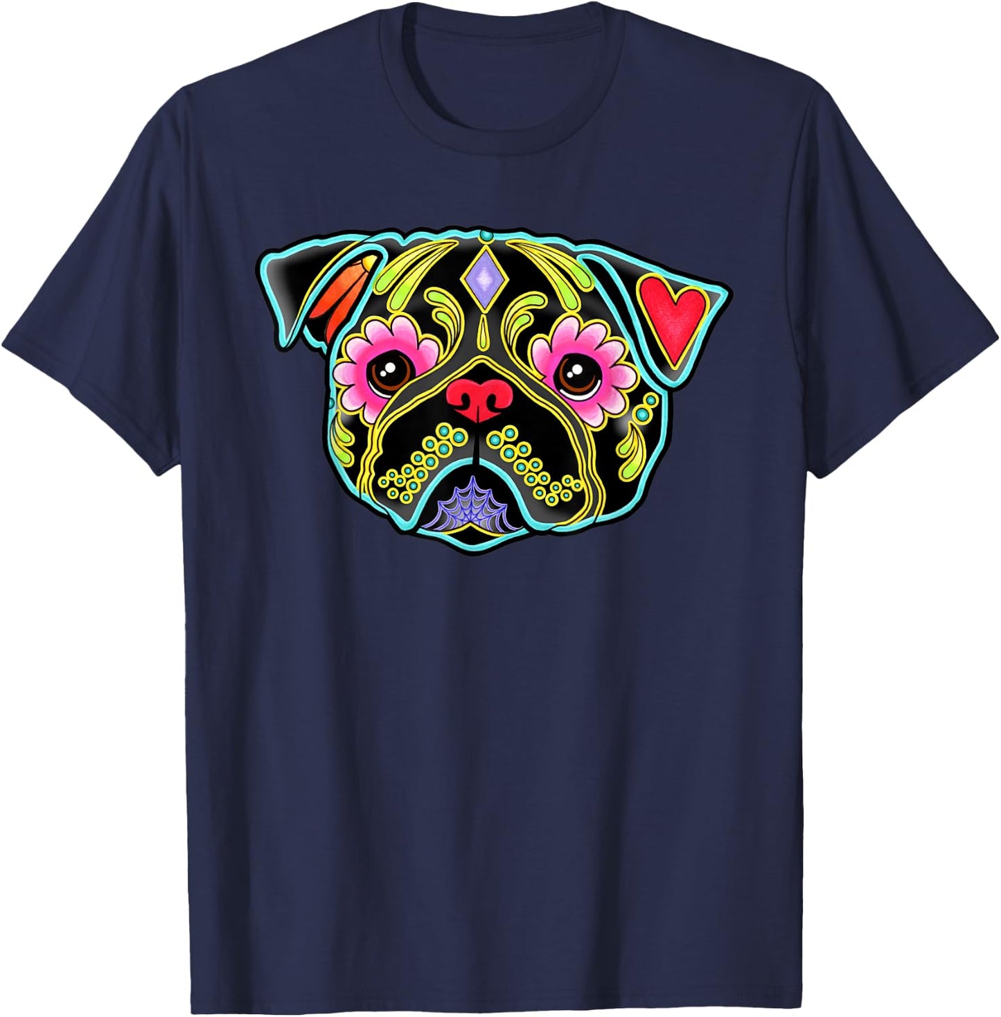 Black Pug - Day of the Dead Sugar Skull Dog Men Women Kids T-Shirt - T-Shirt | Navy