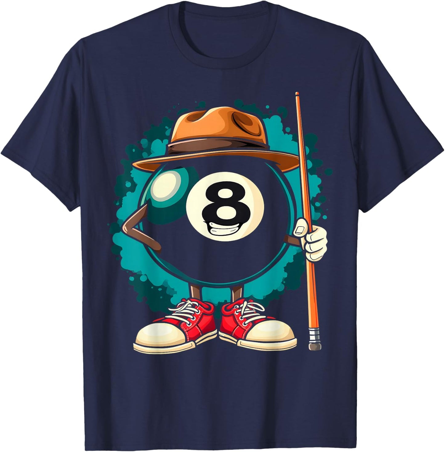 Cool 8 Ball Character Funny Billiards T-Shirt - T-Shirt | Navy