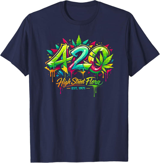 420 Cannabis Graffiti Art Urban Weed Streetwear T-Shirt - T-Shirt | Navy