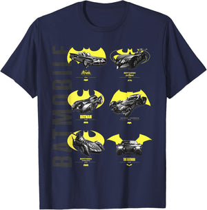 Batman Batmobiles Yellow Logos T-Shirt - T-Shirt | Navy