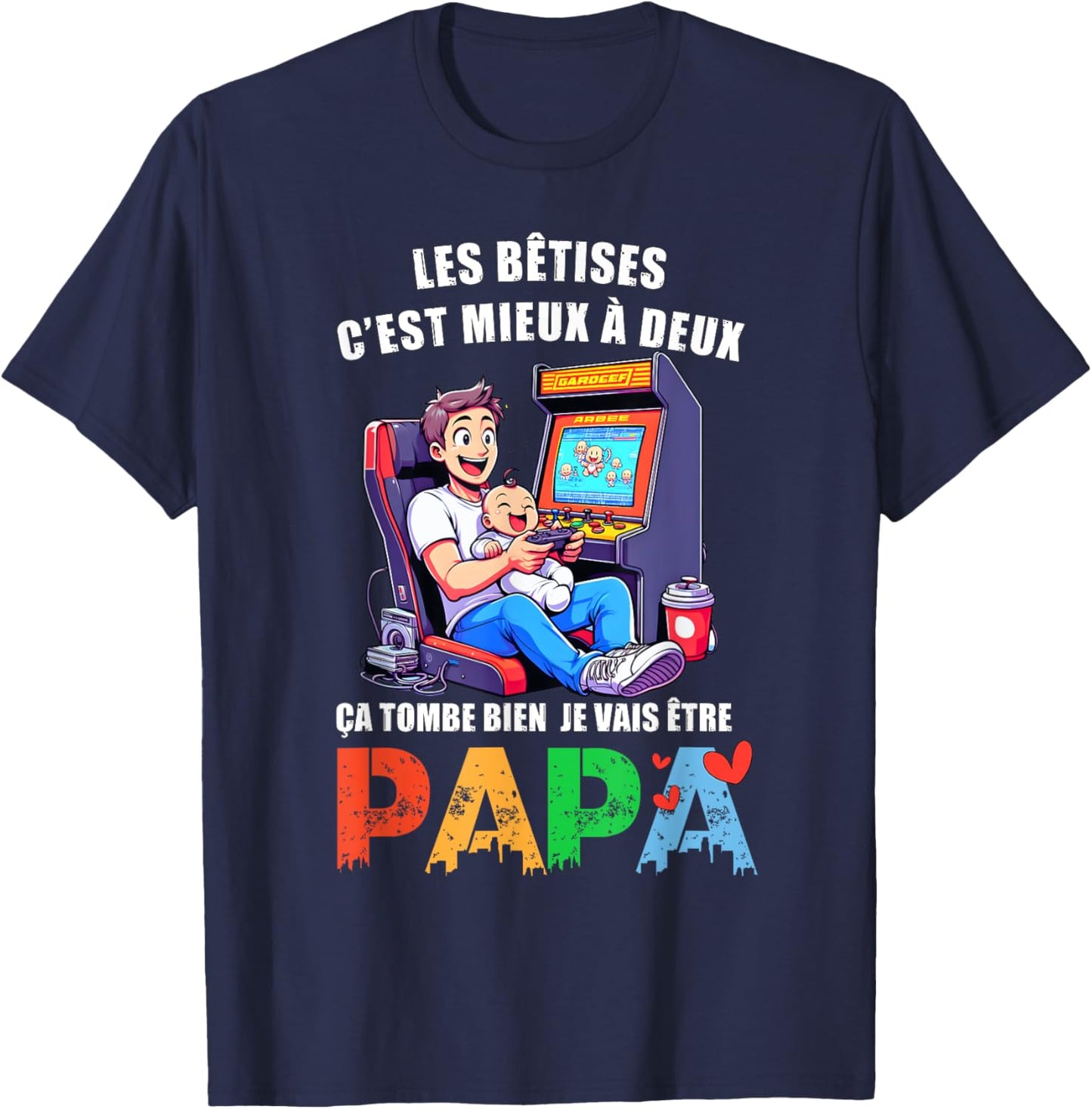 Man Dad 2025 Announcement Pregnancy Original Humor Future Dad Gamer , Black, S T-Shirt - T-Shirt | Navy