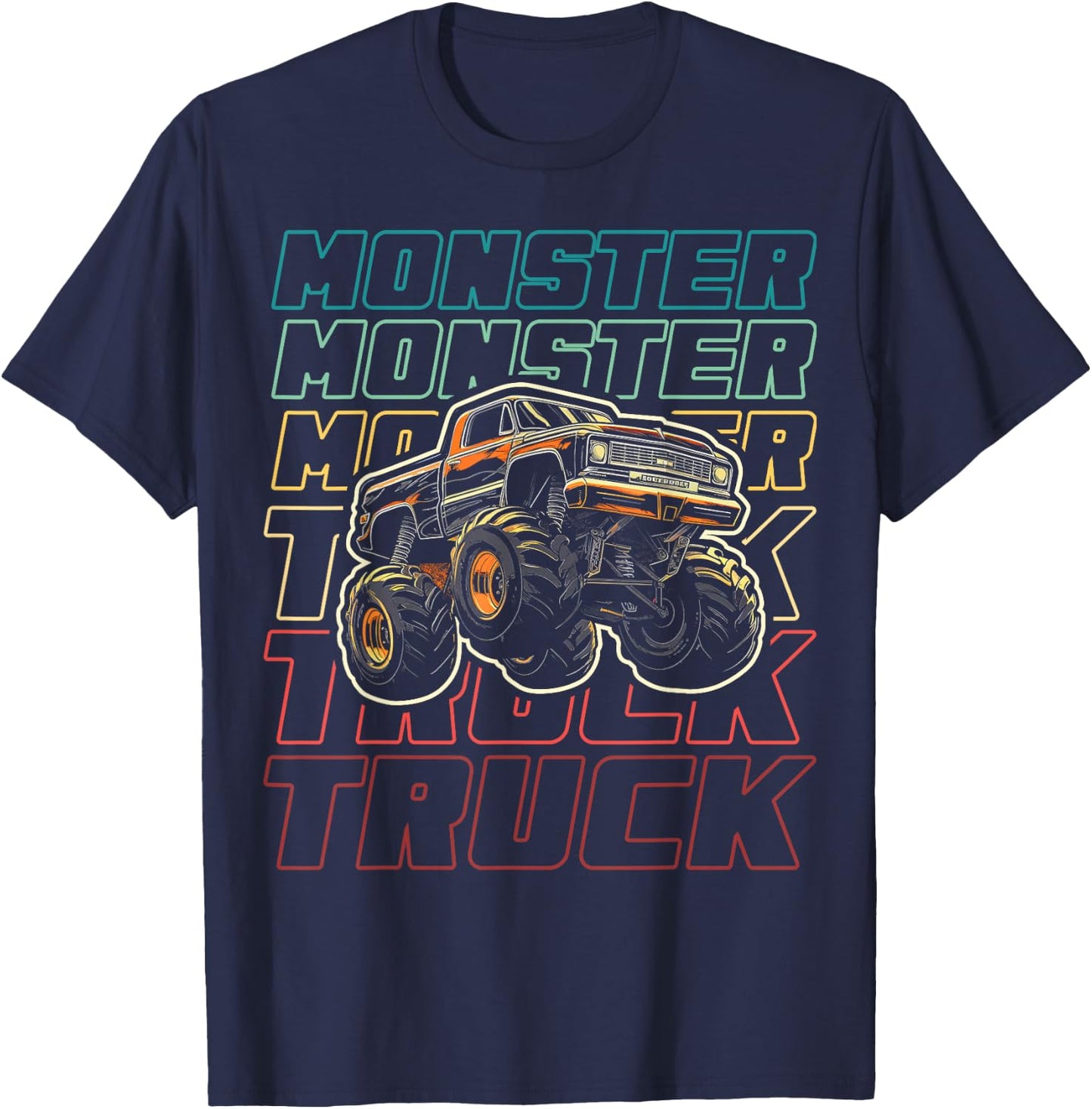 Monster Truck for Toddlers Kids Monster Truck Vintage Retro T-Shirt - T-Shirt | Navy