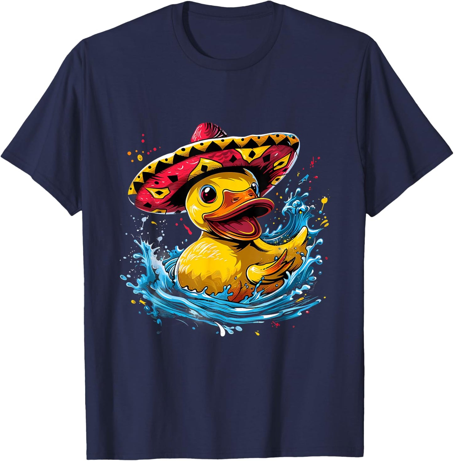 Rubber Duck Water Splash Mexican Sombrero Rubber Duckling T-Shirt - T-Shirt | Navy