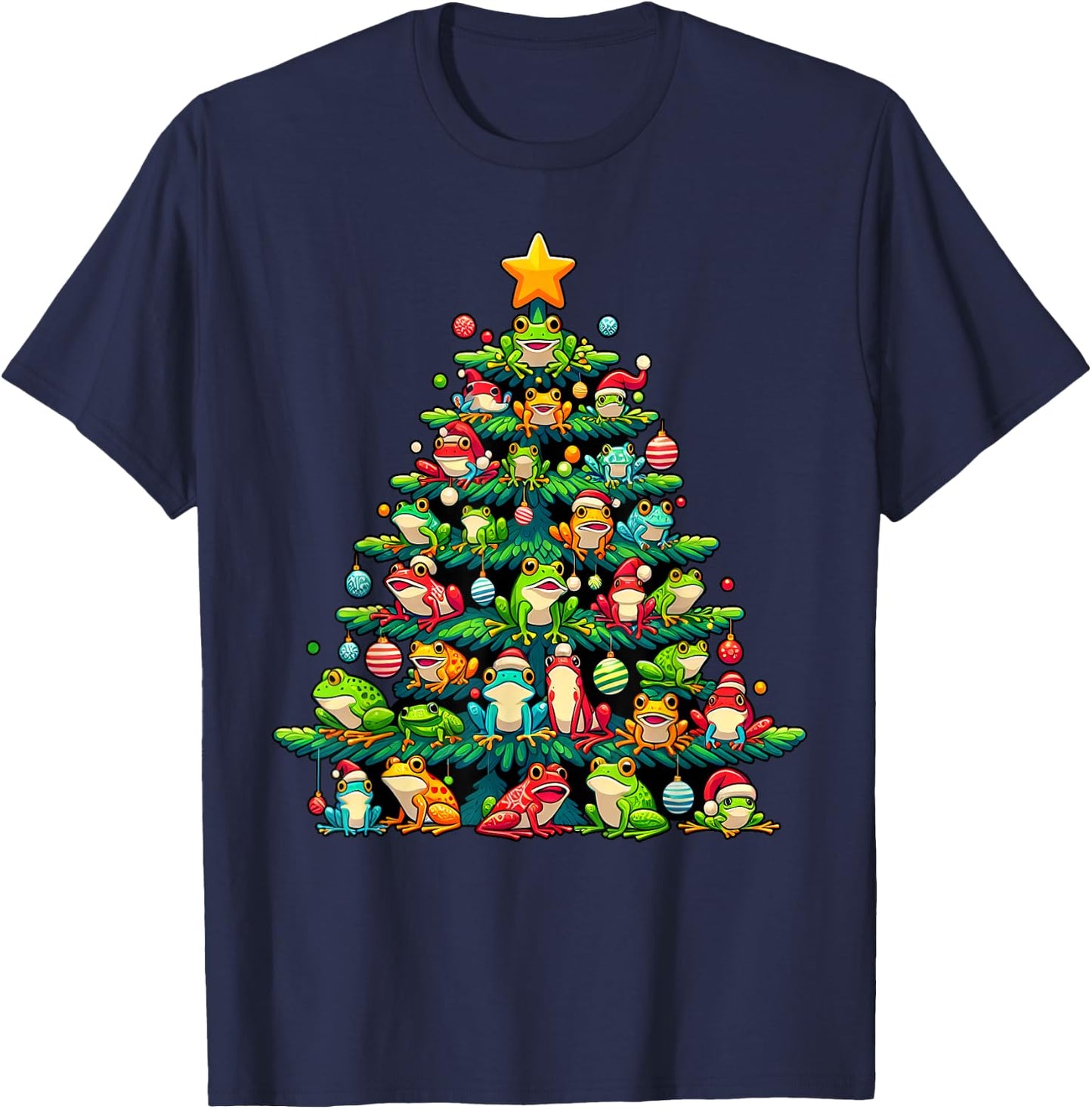 Cute Frog Christmas Tree Funny Xmas Frog Lover Men Women T-Shirt - T-Shirt | Navy