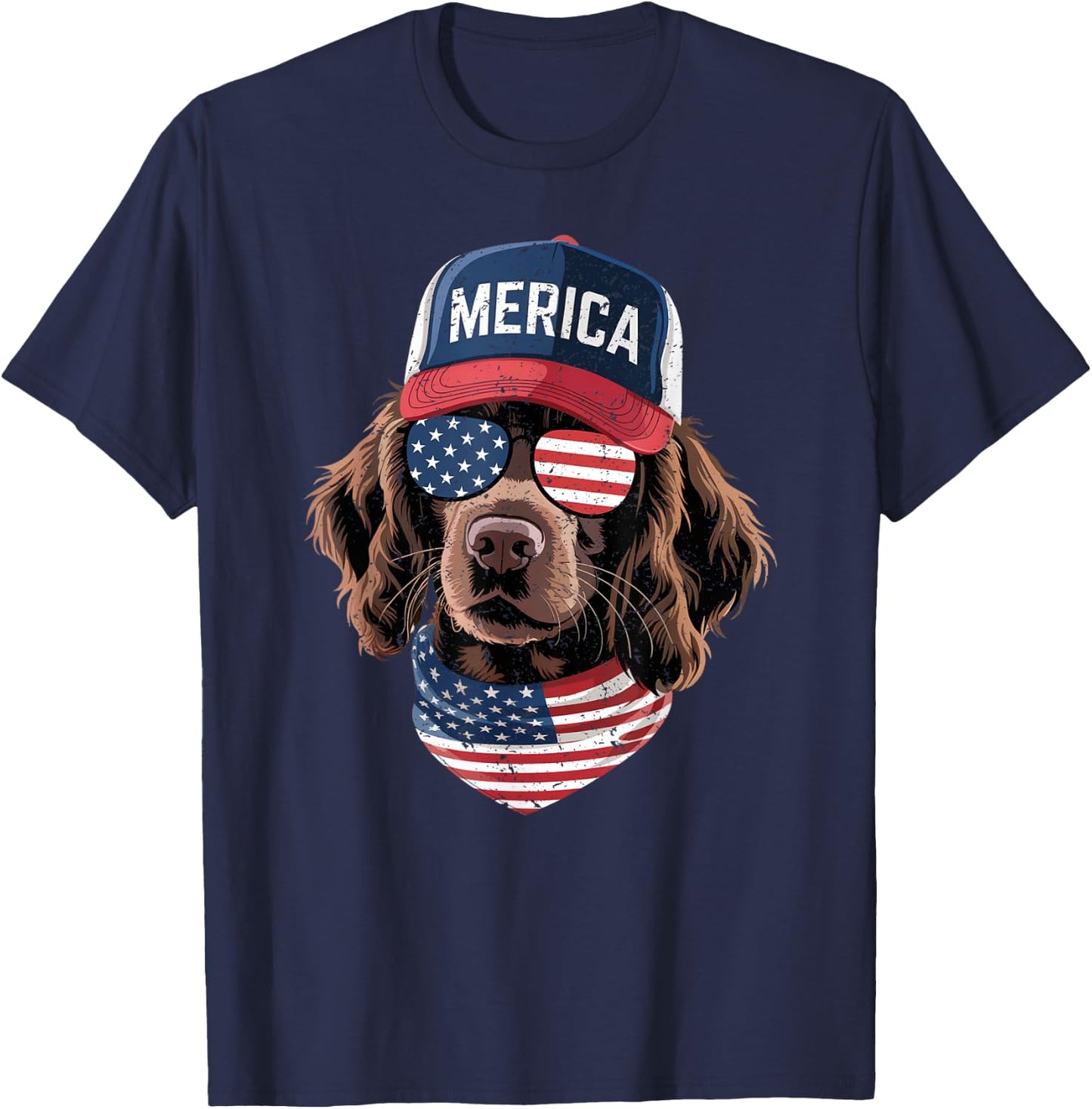 Boykin Spaniel 4th of July US American Flag Dog Patriotic T-Shirt - T-Shirt | Navy