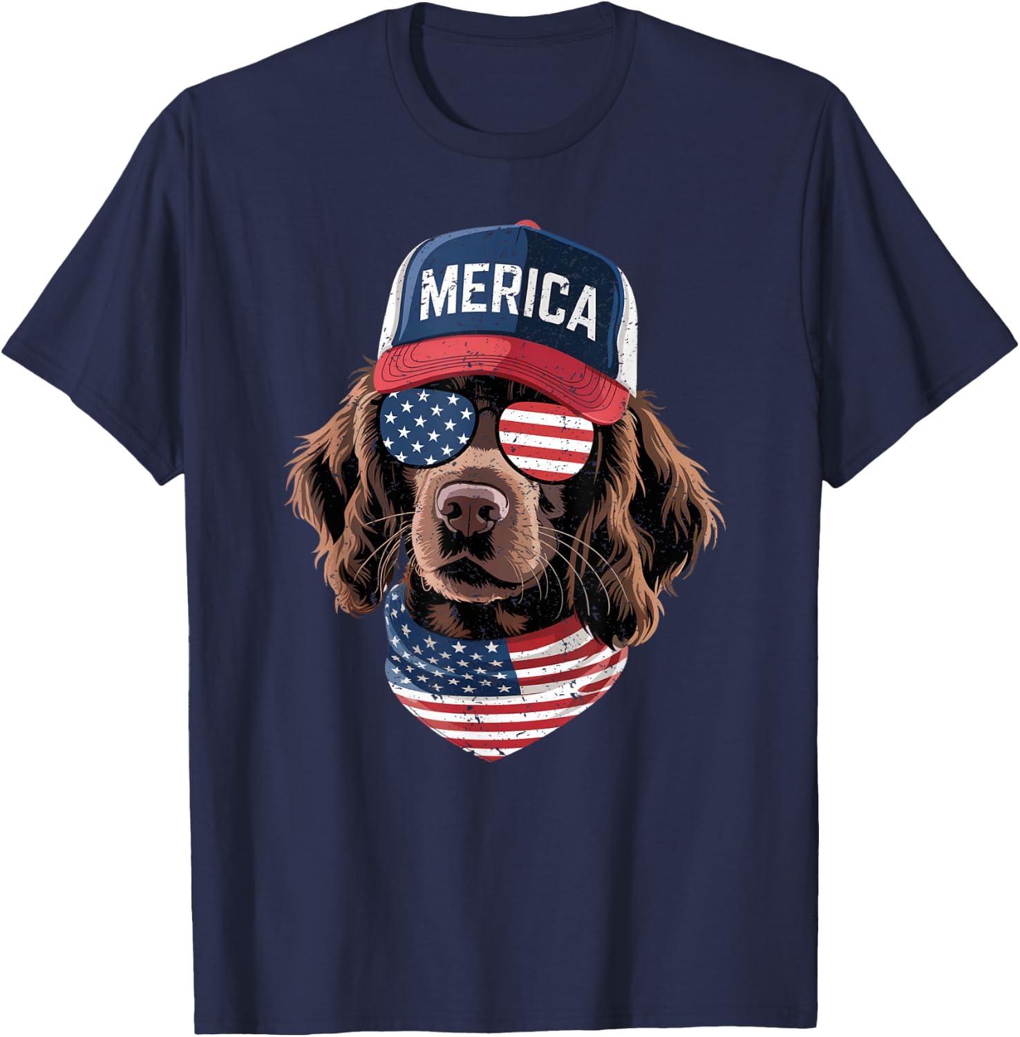Boykin Spaniel 4th of July US American Flag Dog Patriotic T-Shirt - T-Shirt | Navy