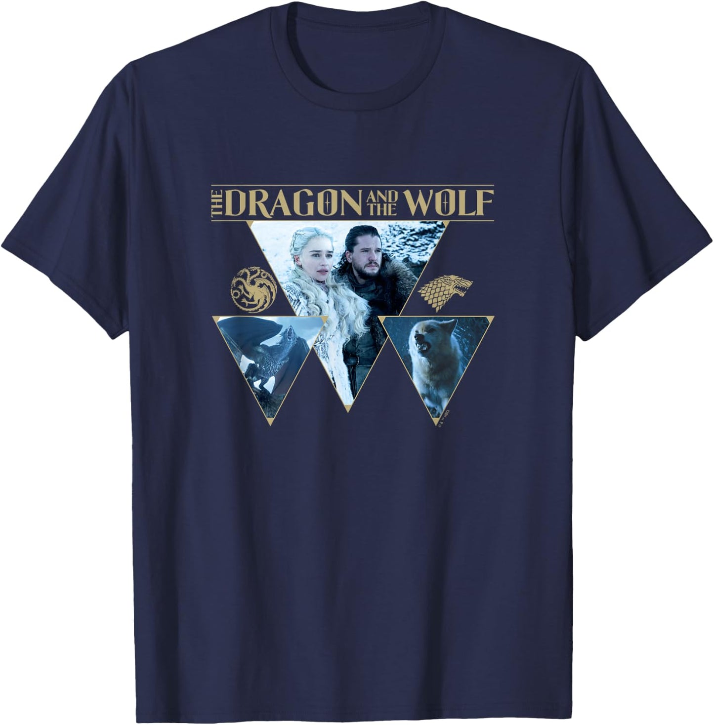 Game Of Thrones The Dragon & The Wolf House Words Panels T-Shirt - T-Shirt | Navy