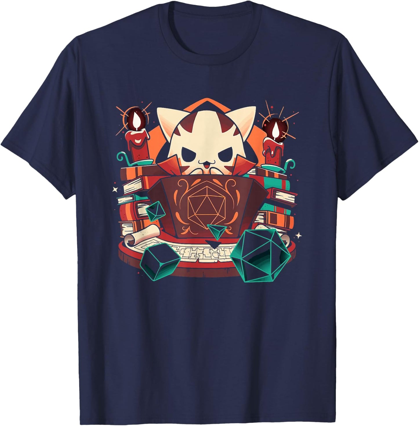 Dungeon and Cats Tabletop Gaming Role Player T-Shirt - T-Shirt | Navy