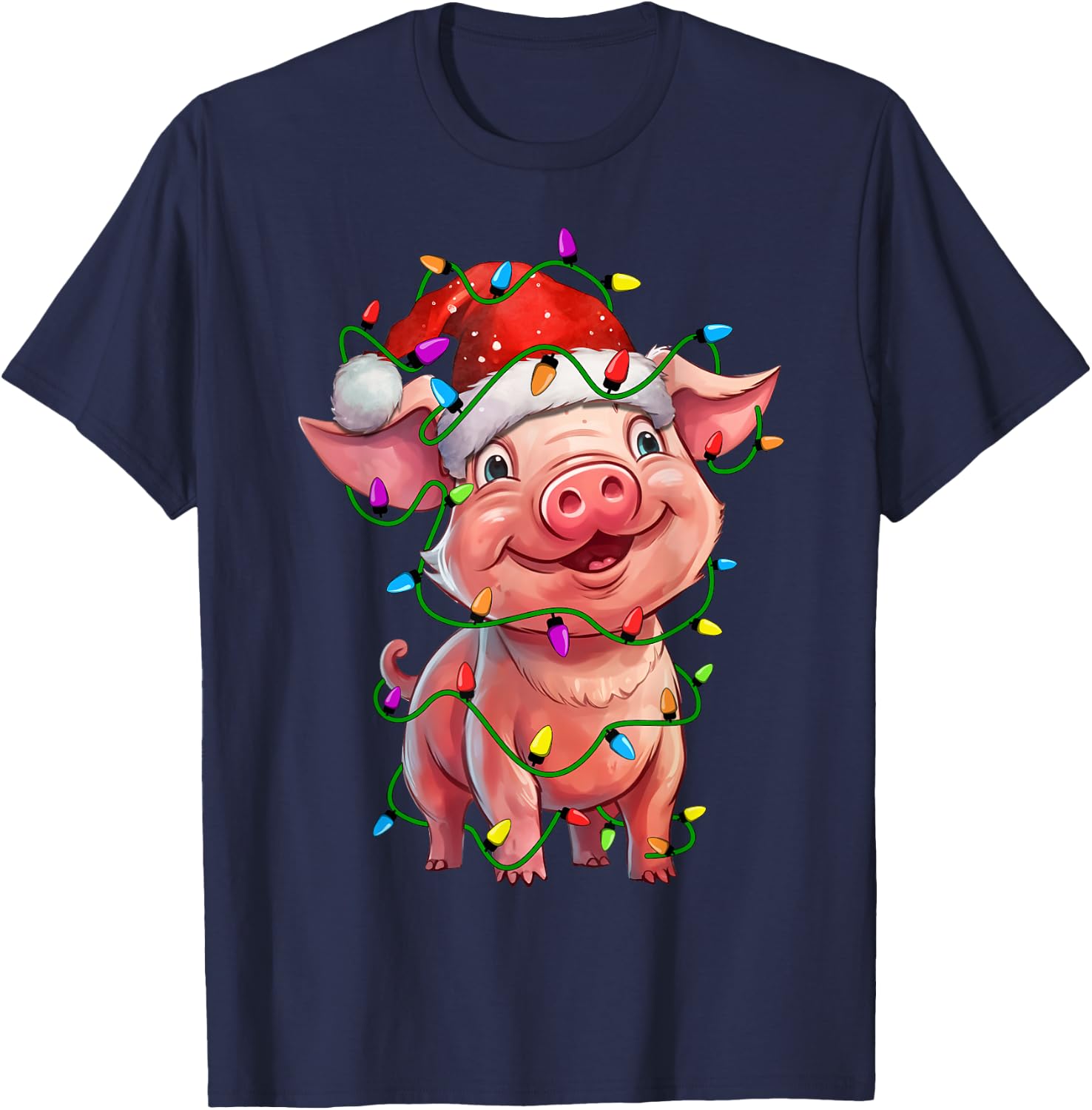 Pig Santa Christmas Tree Lighting Xmas Funny T-Shirt - T-Shirt | Navy