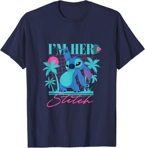 Disney Stitch Retro ’90s Couples Matching I’m Her Stitch T-Shirt - T-Shirt | Navy
