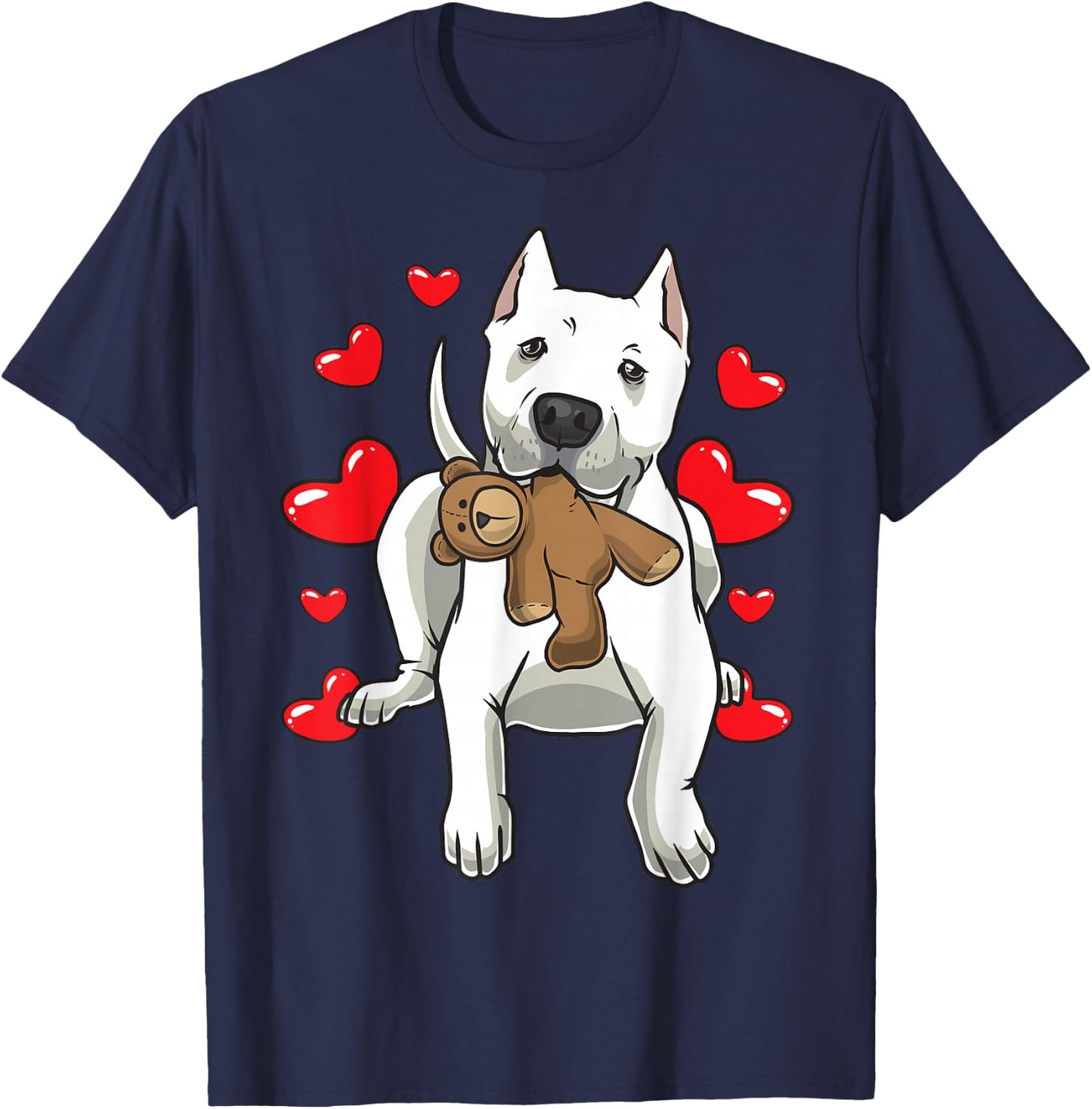 Dogo Argentino Dog With Stuffed Animal And Hearts T-Shirt - T-Shirt | Navy