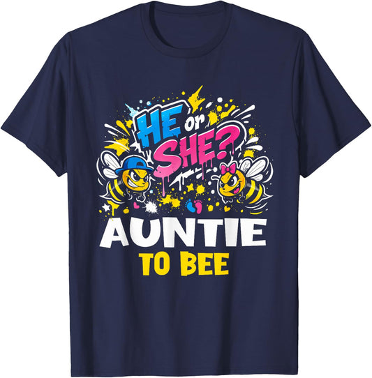 He Or She Auntie to Bee Gender Reveal Baby T-Shirt - T-Shirt | Navy