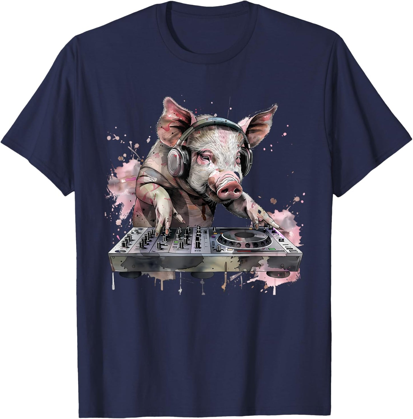 Pig Music DJ Turntable DJ Pig Techno House Music Dance Club T-Shirt - T-Shirt | Navy