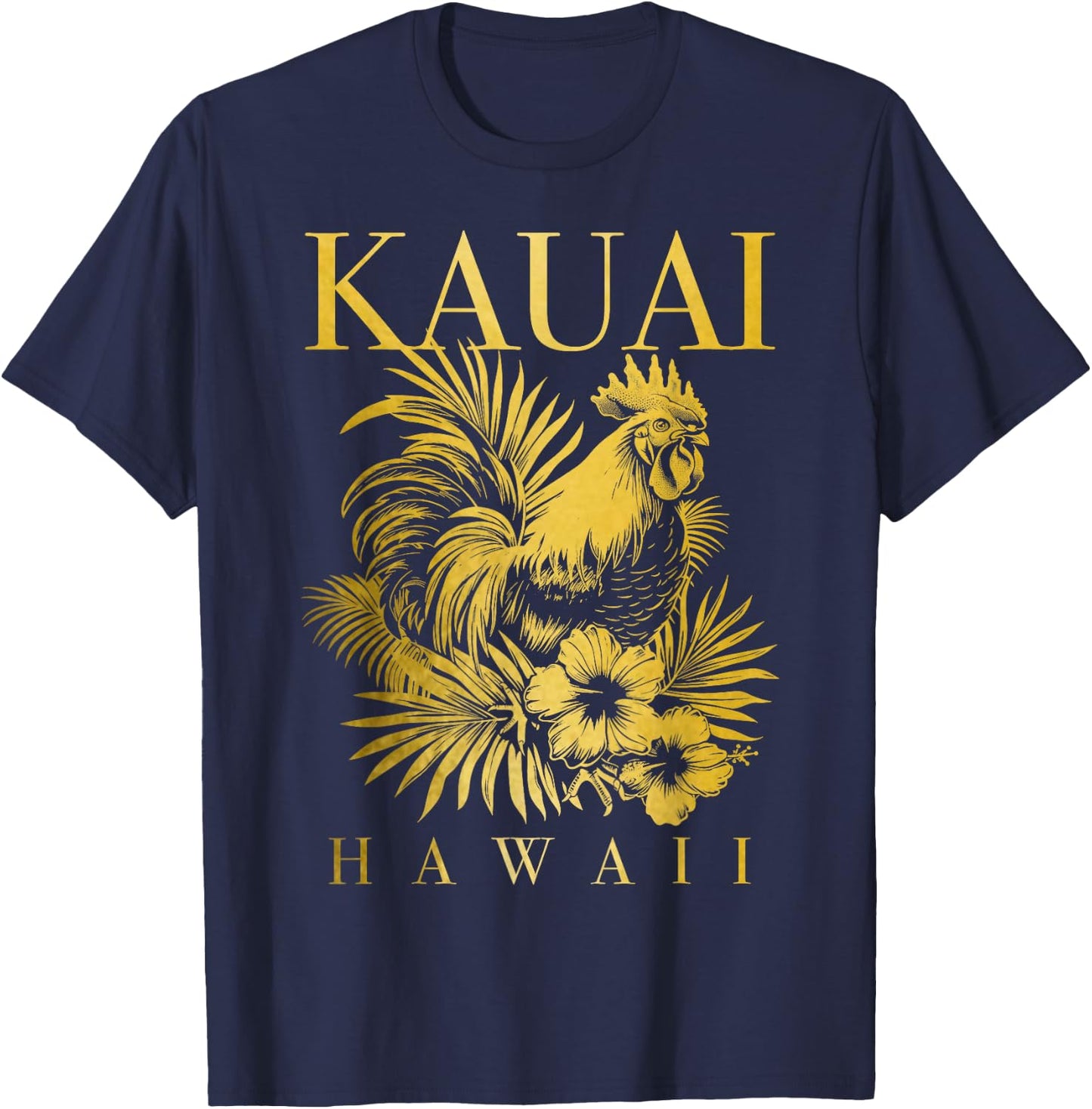 Kauai Hawaii Chicken Hawaiian Hibiscus Flowers Vintage T-Shirt - T-Shirt | Navy