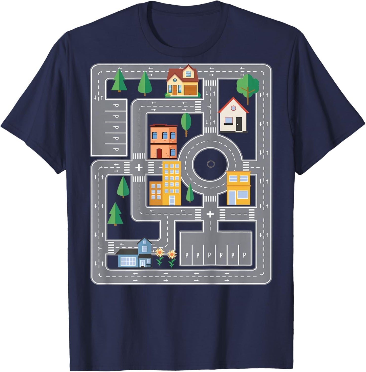 Cool Play Mat Car Racing Track City On Back Cute Toddler , black T-Shirt - T-Shirt | Navy