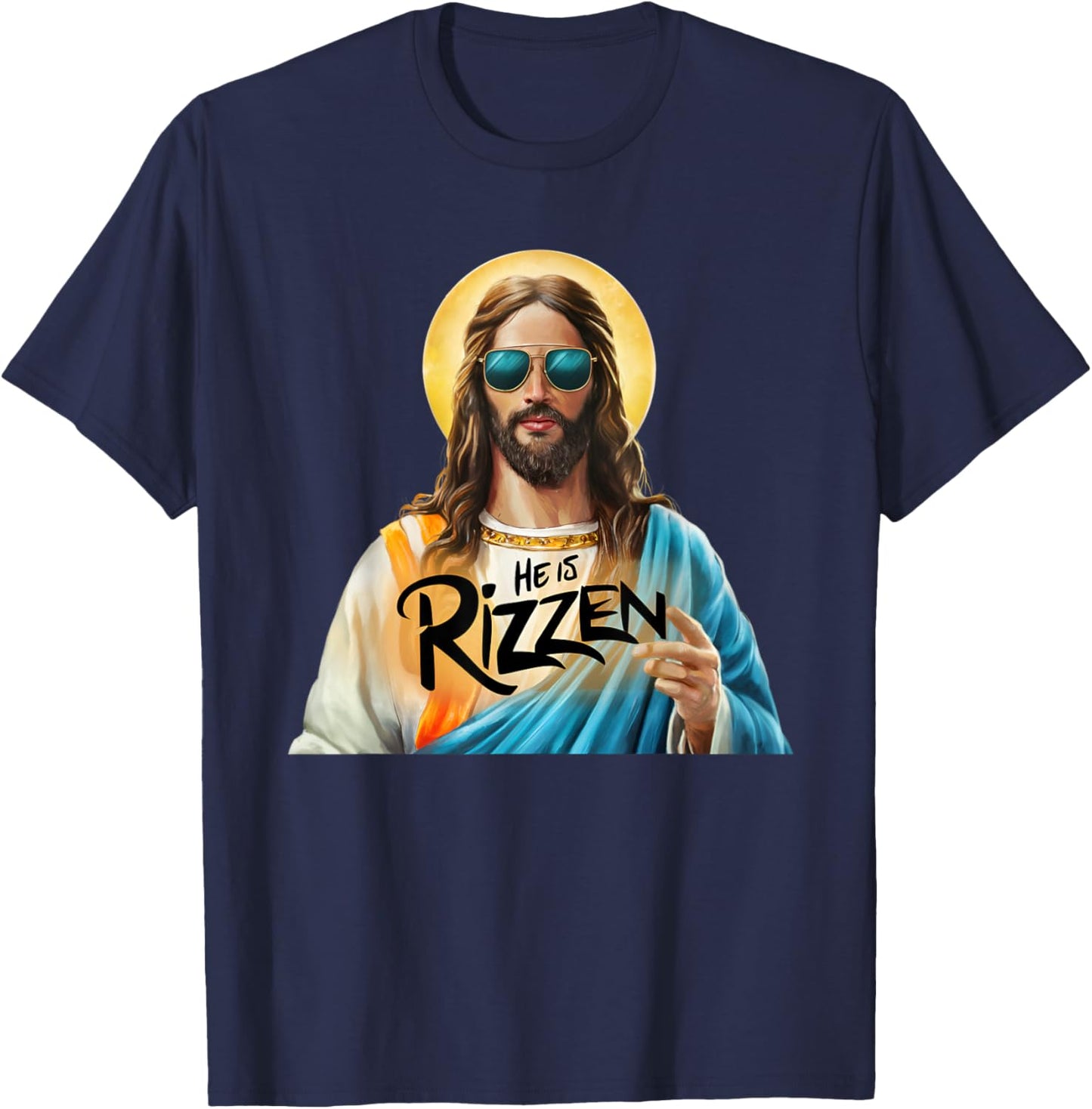 He Is Rizzen jesus has rizzen Christian Religious T-Shirt - T-Shirt | Navy
