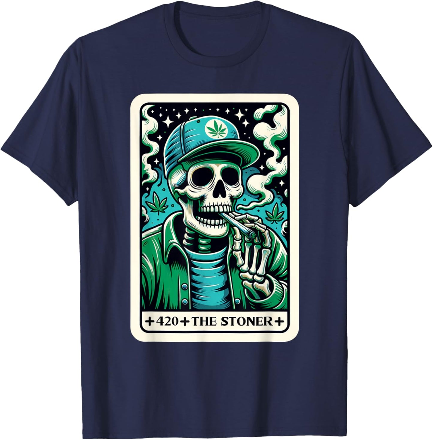 Tarot Card The Stoner Weed Lover Skeleton Cannabis 420 T-Shirt - T-Shirt | Navy