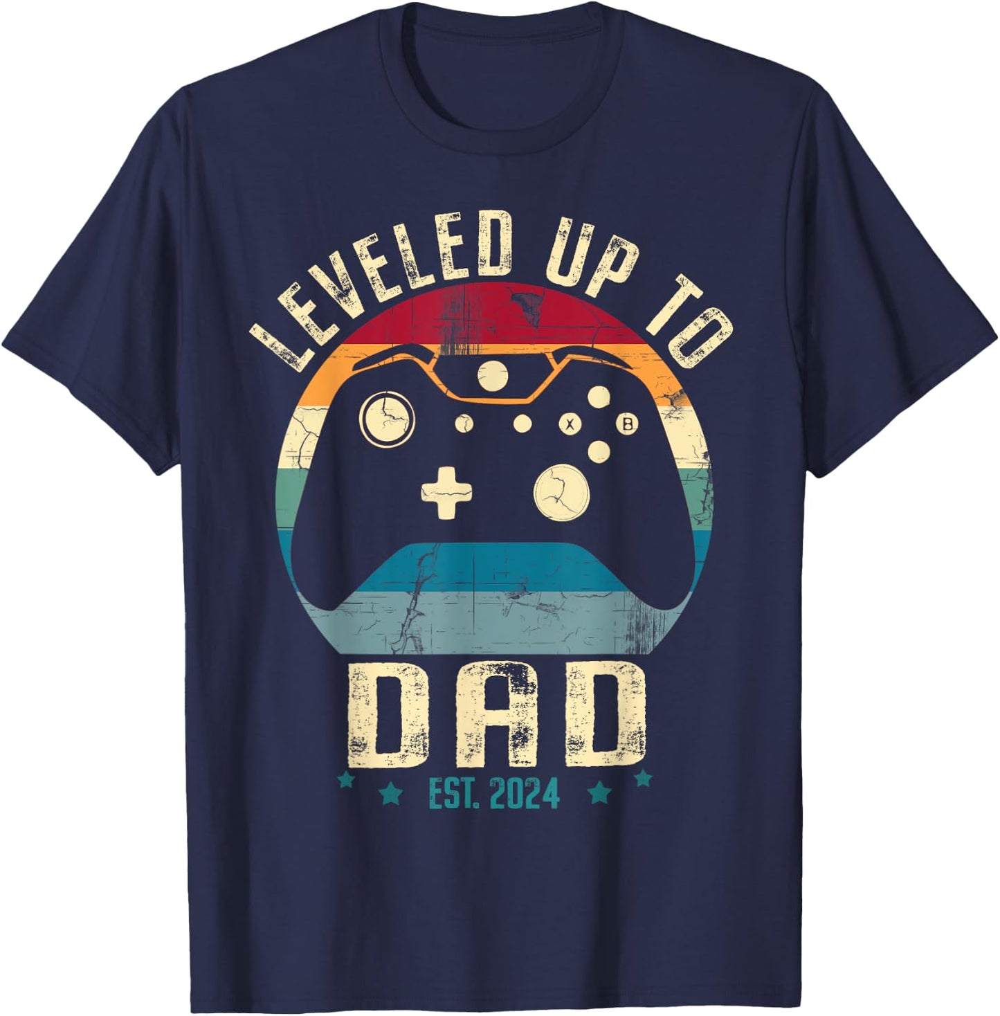I Leveled Up To Dad 2024 Promoted To Daddy Soon To Be Father T-Shirt - T-Shirt | Navy