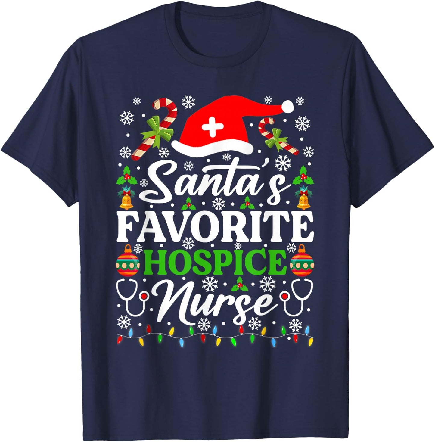 Santa's Favorite Hospice Nurse Shirt Funny Christmas Pajama T-Shirt - T-Shirt | Navy