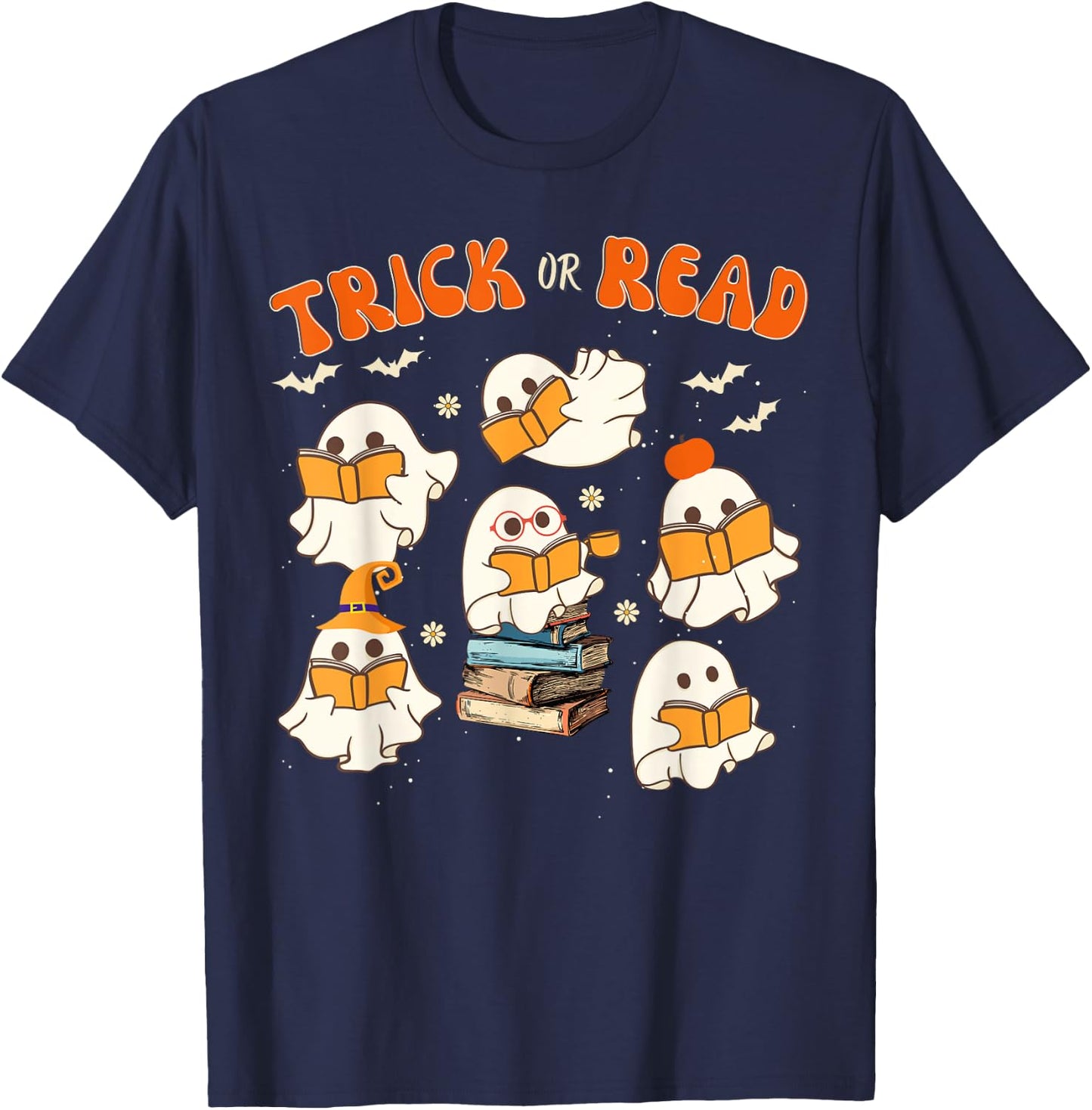 Halloween Boo Book Lovers Librarian Teacher Library Costume T-Shirt - T-Shirt | Navy
