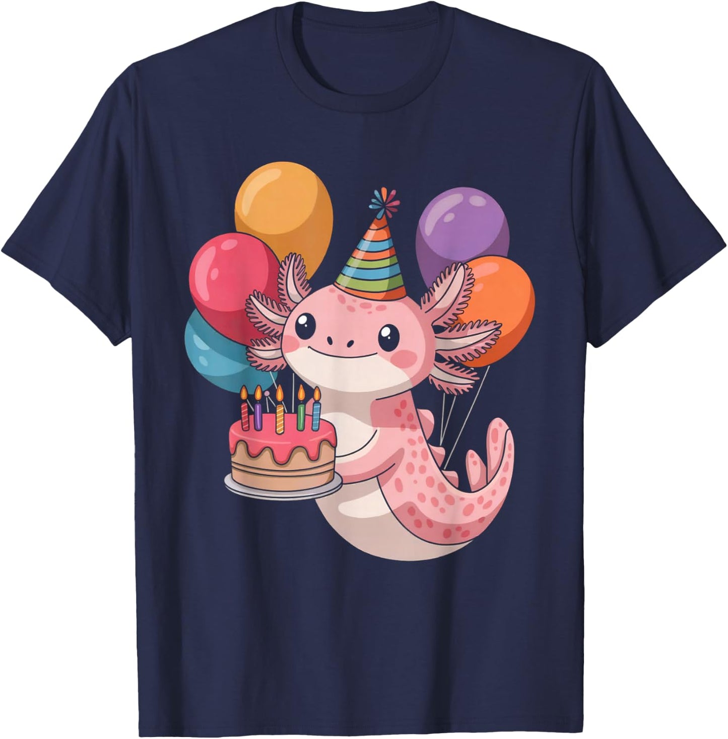 Axolotl Birthday Party Kawaii Bday Boys Girls Cute Axolotl T-Shirt - T-Shirt | Navy