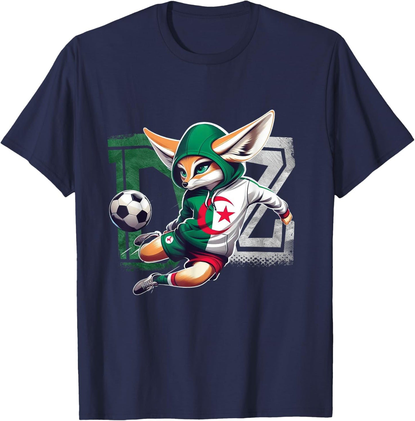 Fennec Algerian Flag Football Gift Jersey Dz , Black, S T-Shirt - T-Shirt | Navy