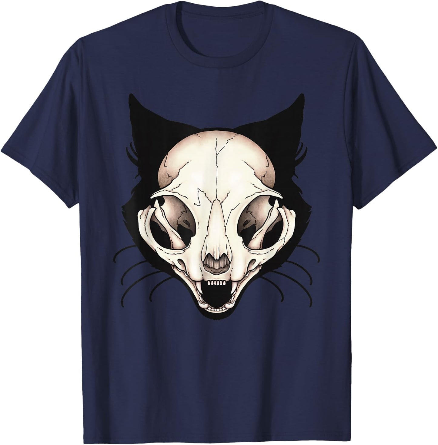 Vulture Culture Black Cat Skull Witchcraft Gothic Occult T-Shirt - T-Shirt | Navy