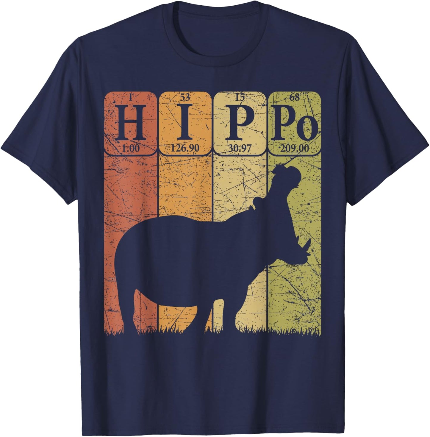 Hippo Periodic Table Elements Hippo Lover Hippopotamus Retro T-Shirt - T-Shirt | Navy