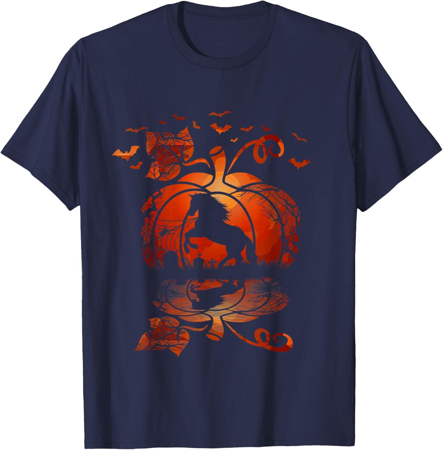 Fall Cute Horse In The Pumpkin Funny Halloween Autumn Happy T-Shirt - T-Shirt | Navy