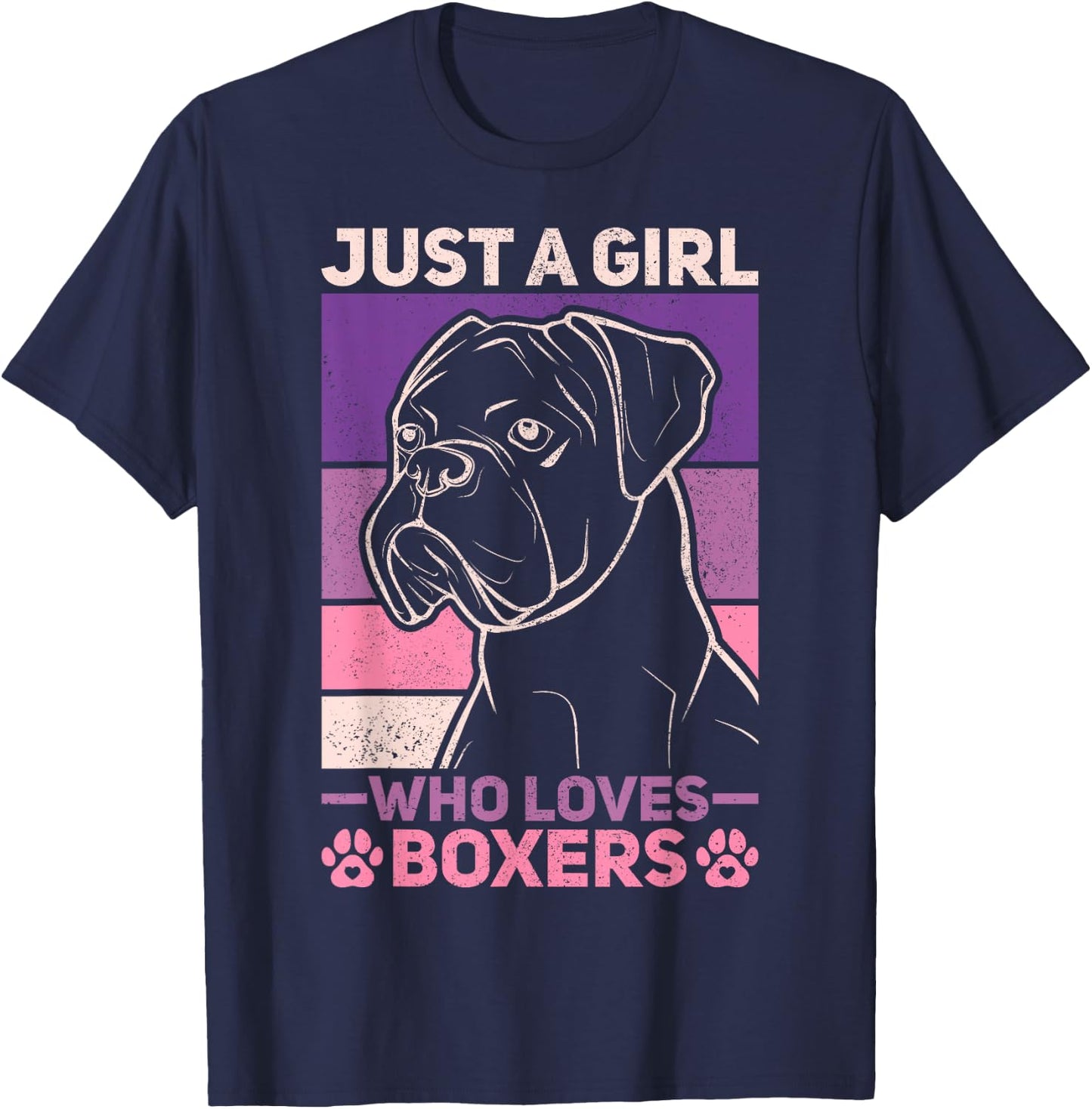 Dog Lover Owner Animal Vintage Just A Girl Who Loves Boxers T-Shirt - T-Shirt | Navy