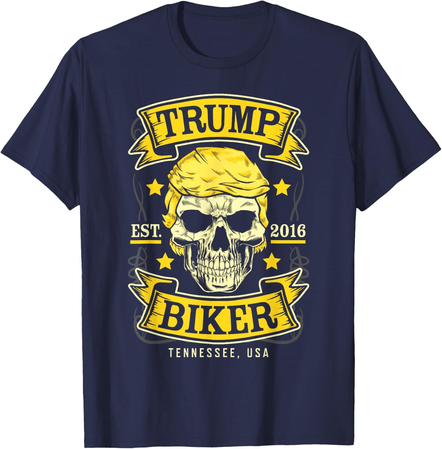 Trump Biker Tennessee USA Motorcycle Skull FRONT PRINT T-Shirt - T-Shirt | Navy