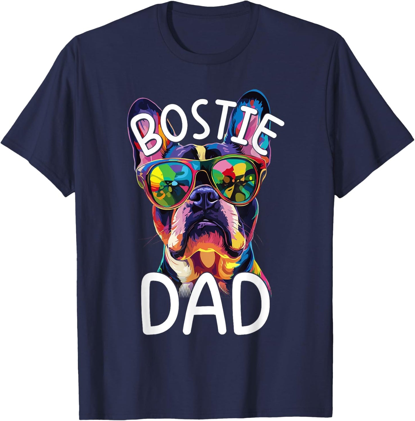 Boston Terrier Lovers Pop Art Boston Terrier Dad T-Shirt - T-Shirt | Navy