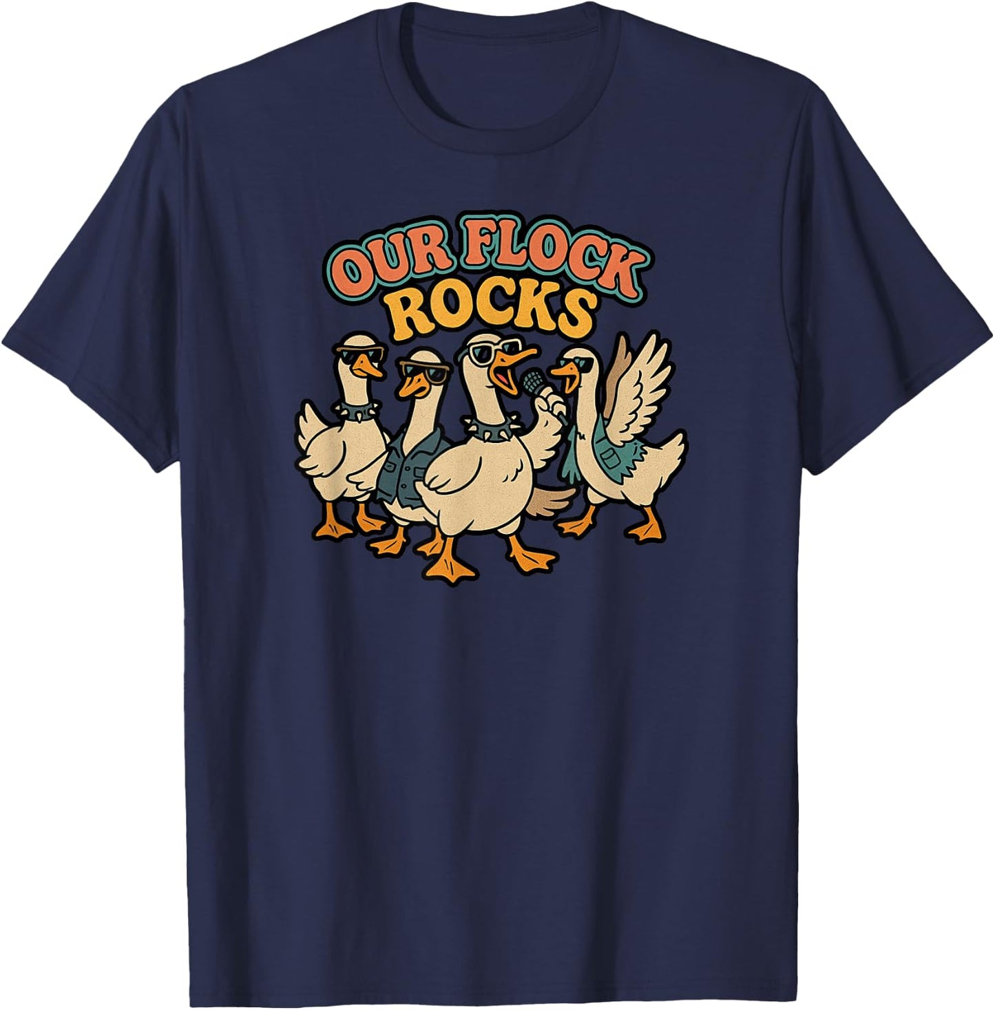 Our Flock Rocks, Punk Geese, Bird Group Vacation Fun T-Shirt - T-Shirt | Navy