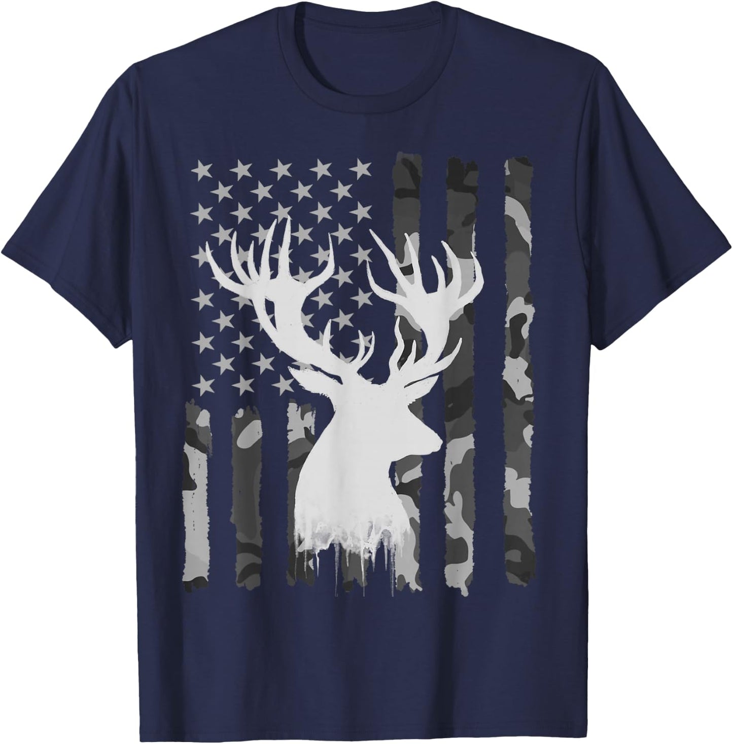 Funny Camouflage USA Flag Whitetail Buck Deer Hunting Lovers T-Shirt - T-Shirt | Navy