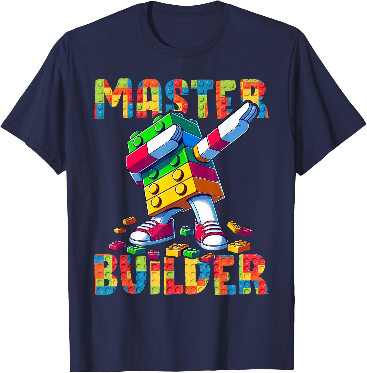 Master Builder Dabbing Blocks Bricks Building Kids Boys Fun T-Shirt - T-Shirt | Navy